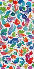 Seamless colorful leaves Splash pattern with white background desgin 6000x12000 px