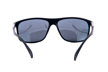 Fashion sunglasses black frames on white background.