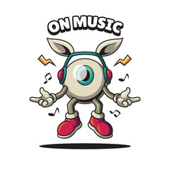 Eye Character Listening to Music Mascot Logo