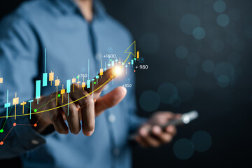 Businessmen investor stock market value up. investment and analyze trading data. investor analysis...