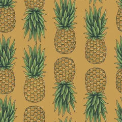 Fotobehang Tropical seamless pattern. Summer pineapple fresh exotic juicy fruit. Nature ananas and organic for food bar © Casoalfonso