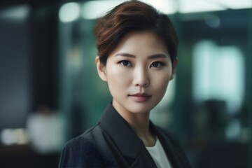 Naklejka premium business woman office asian portrait confident happy space smiling businesswoman copy corporate. Generative AI.