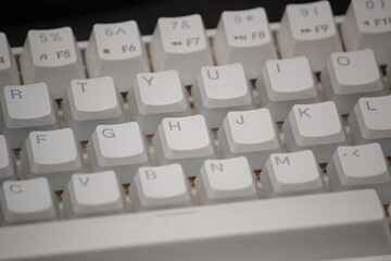 dirty keyboard close up, white mechanical keyboard, dusted