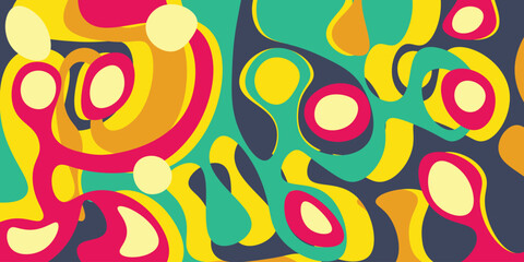 Groovy pattern design. groovy wavy lines and shapes in pink navy blue yellow colors