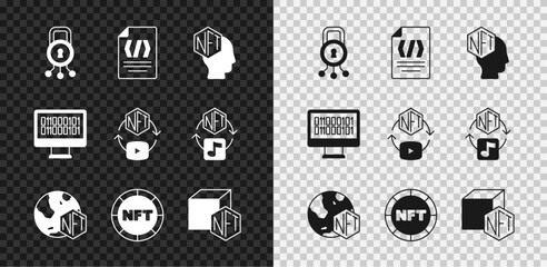 Set Cyber security, Binary code, NFT Digital crypto art, and icon. Vector