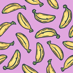 Bananas fruit summer exotic pink and yellow wallpaper design. Seamless pattern