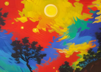 Obraz premium Bright fantasy sunset