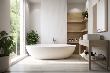 Obraz na płótnie Canvas bathroom bathtub interior modern indoor architecture house home luxury wood white. Generative AI.
