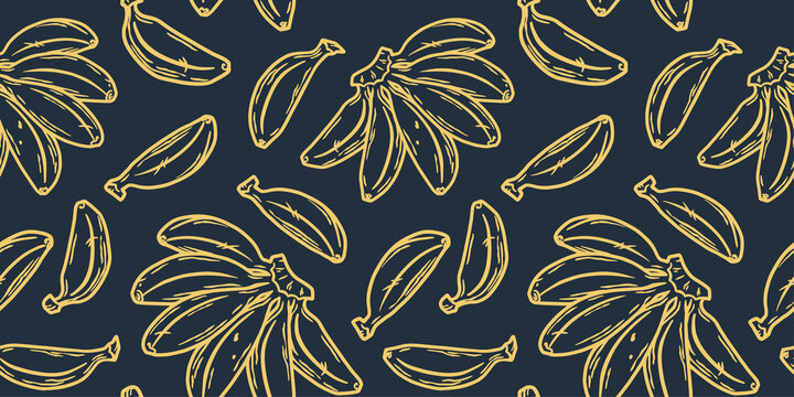 Banana fruit summer seamless pattern wallpaper. Fresh yellow bananas