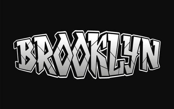Naklejki Brooklyn - single word, letters graffiti style. Vector hand drawn logo. Funny cool trippy word Brooklyn, fashion, graffiti style print t-shirt, poster concept