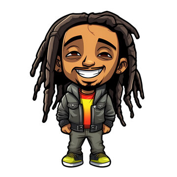 Cute cartoon Jamaican character Rastafarian