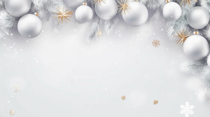 Fototapeta na wymiar Christmas ornaments Banner with simple white background top view With Generative AI Technology