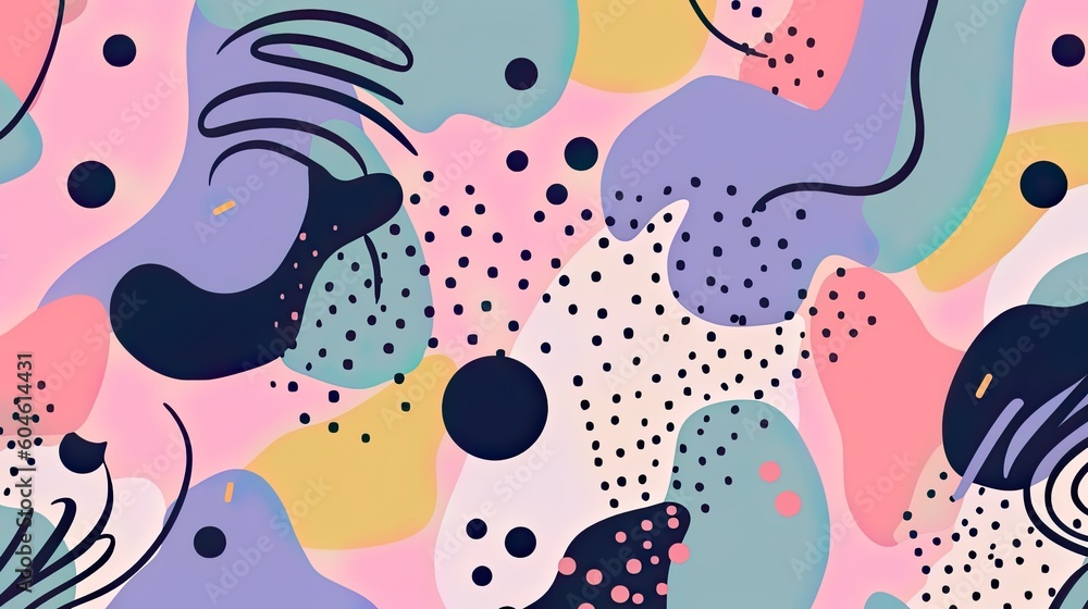 Poster memphis dots and doodles abstract beautiful colorful seamless pattern