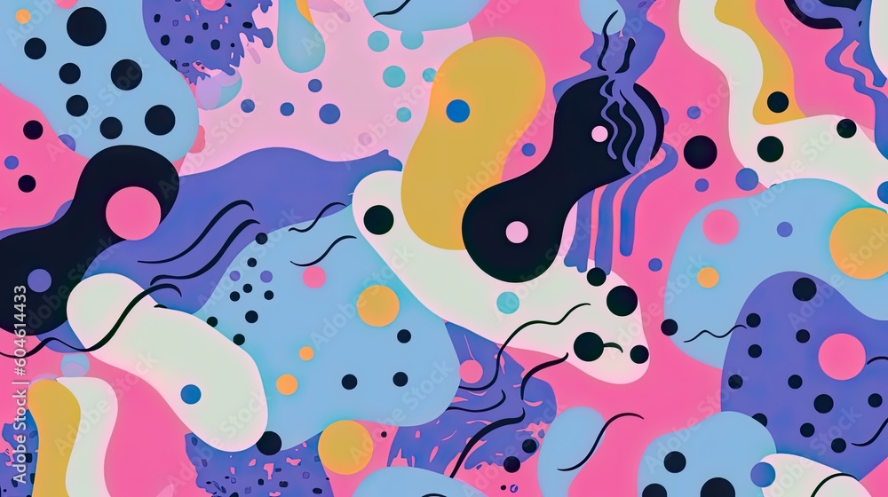 Poster memphis dots and doodles abstract beautiful colorful seamless pattern