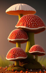 Obraz premium Fly Agaric in grass on a forest. Ai generated technology