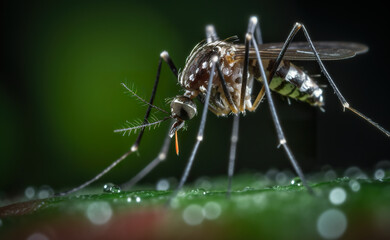 Fototapeta premium A close up of a mosquito on a leaf. Generative AI.