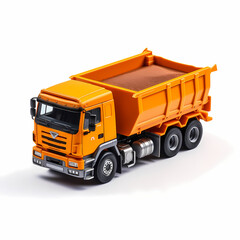 Orange dump truck, 3d render, on white background, AI generated