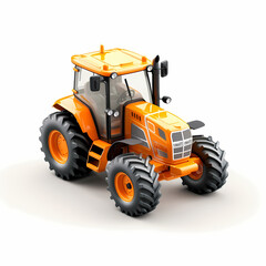 Orange agricultural tractor, 3d render, on white background, AI generated