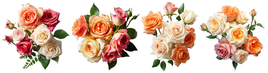 Naklejka premium Bunch of roses flowers on transparent background, Generative AI Technology 