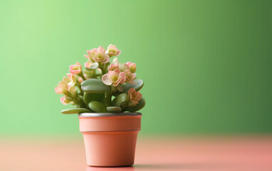 Naklejka premium cute mini plant in a pot, pastel background