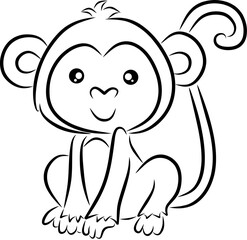 Monkey line art for coloring book page