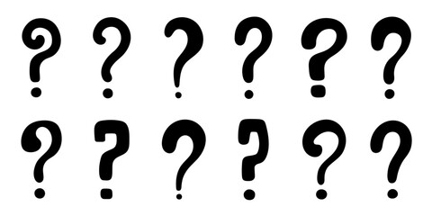 Question mark set hand drawn in simple style, vector illustration. Icon question symbol for print and design. Quiz and Exam concept, isolated elements on a white background. Graphic sign ask and fqa