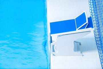 New swimming starting block and platform. Horizontal sport theme poster, greeting cards, headers, website and app