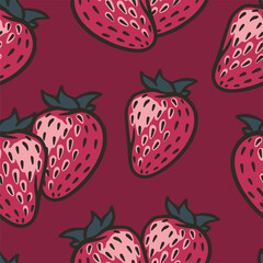 Strawberry berry seamless pattern for summer background. Eco fruit or organic nature ingredient for food market.