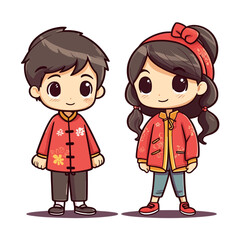 a little cute boy and girl wearing Chinese clothes style 6