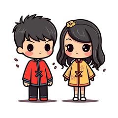 a little cute boy and girl wearing Chinese clothes style 3