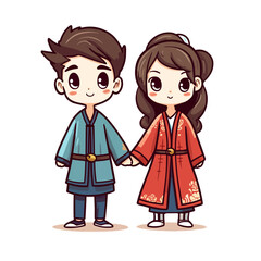 a little cute boy and girl wearing Chinese clothes style 2