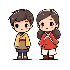 a little cute boy and girl wearing Chinese clothes style 1
