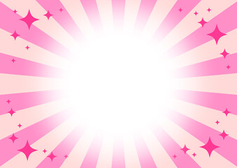 Fototapeta na wymiar ピンク色の集中線にキラキラを散りばめた中央が光る背景イメージ素材