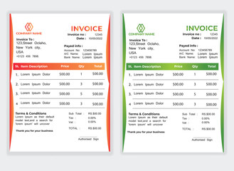 Business Minimal Corporate Invoice design template vector illustration bill form price . Creative template and stationery design payment agreement design template Cash Memo, Vector Quotation Design