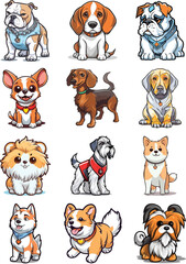 The 12 popular dog breeds vector arts.