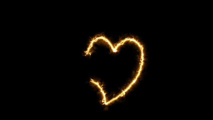 fire effects of the contour of the heart on a black background. Neon design elements.