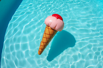 Inflatable ice cream swimming pool float. Summer vacation. Generative ai