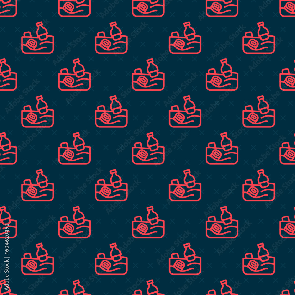Poster red line the problem of pollution of the ocean icon isolated seamless pattern on black background. t
