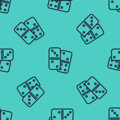 Black line Domino icon isolated seamless pattern on green background. Vector