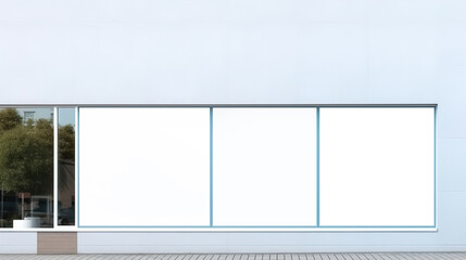 Empty window poster template. Advertising banner in the store, office window mockup. AI generation
