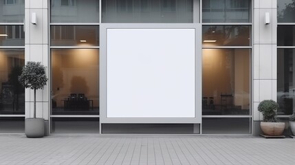 Empty window poster template. Advertising banner in the store, office window mockup. AI generation