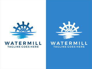 Creek water mill logo, water wheel concept   - obrazy, fototapety, plakaty