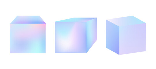 Fototapeta na wymiar Holographic modern 3d cube isolated on white background. Trendy pastel tint. Soft vivid colours. Vector.