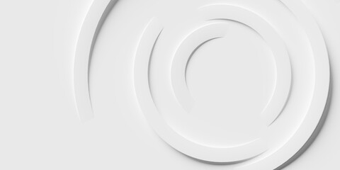 Concentric random rotated white rings or circles background wallpaper banner flat lay top view from above with copy space - 604622853