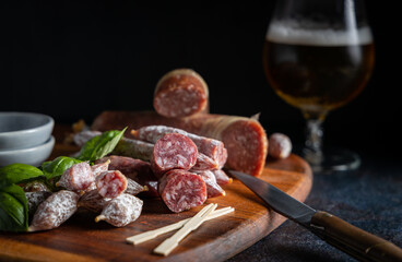 Assortment of salami sausage.