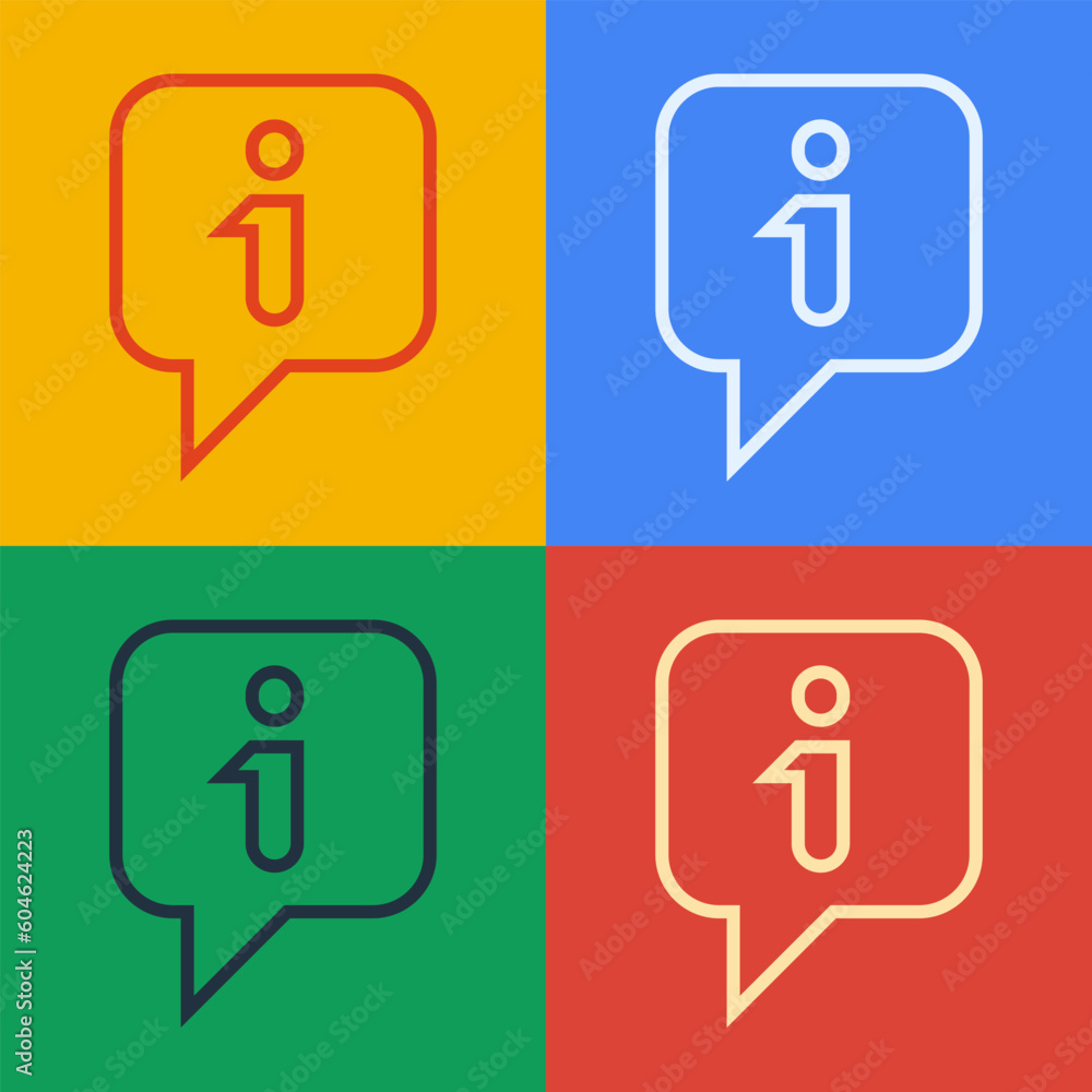 Poster pop art line information icon isolated on color background. vector