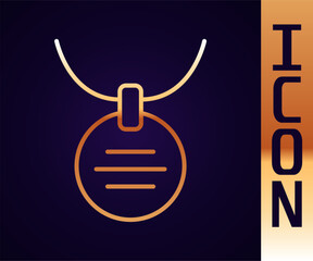 Gold line Collar with name tag icon isolated on black background. Simple supplies for domestic animal. Cat and dog care. Pet chains. Vector