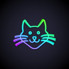 Glowing neon line Cat icon isolated on black background. Vector