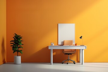 minimalist office interior design space, wide angle view using generative AI