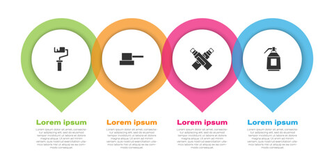 Set Paint roller brush, Spray can nozzle cap, Marker pen and spray gun. Business infographic template. Vector